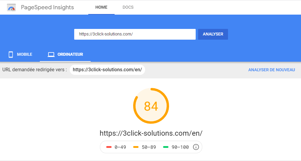 vitesse de chargement de votre site sur Google PageSpeed Insights